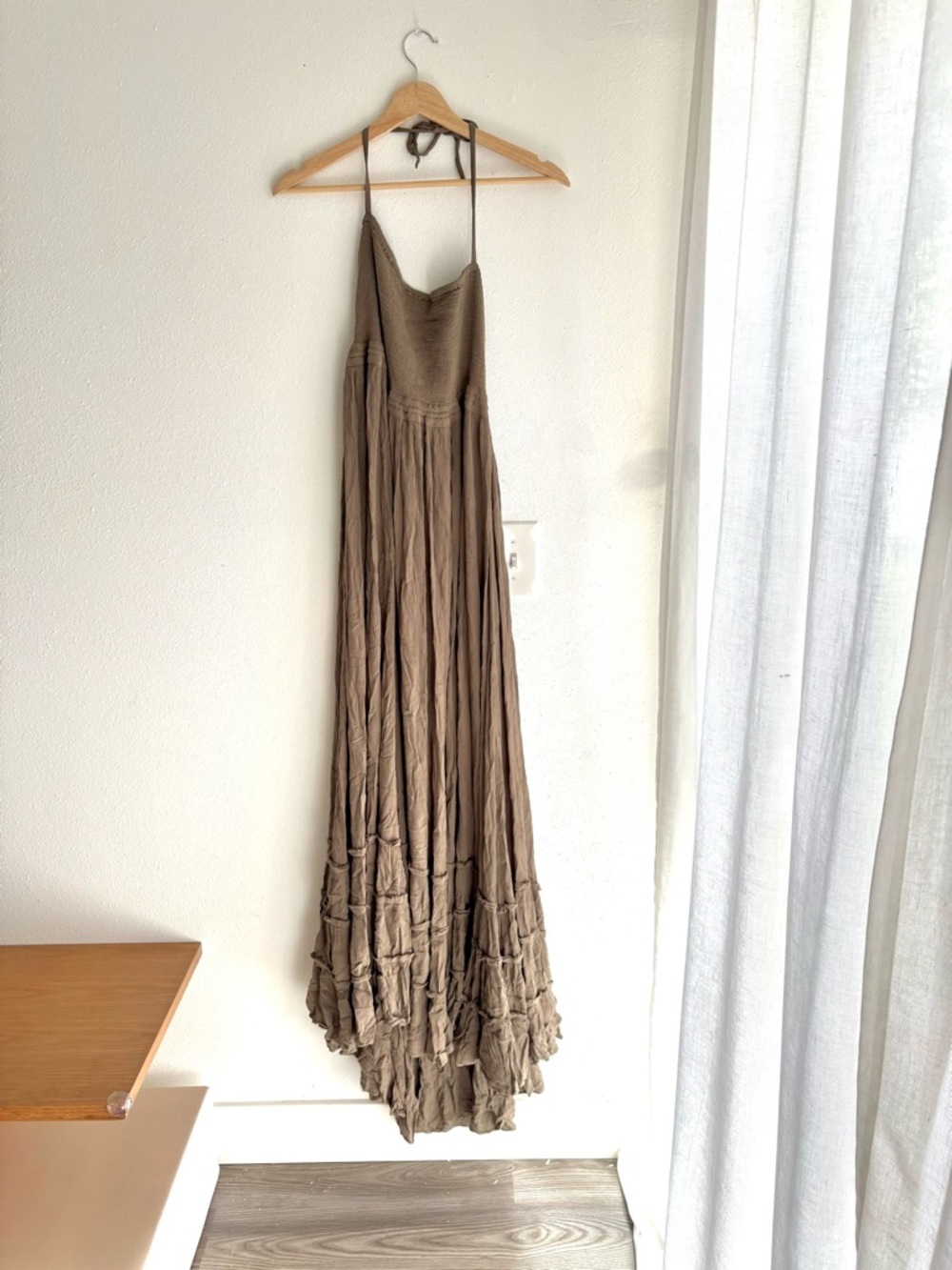 Free People Extratropical Maxi Dress Olive Stone NWT Size L Boho Beach Open Back - Picture 2 of 6